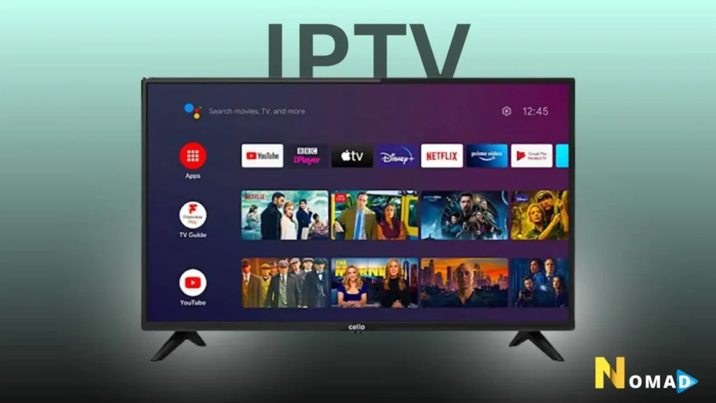 TV screen showing IPTV in action with multiple channels and content