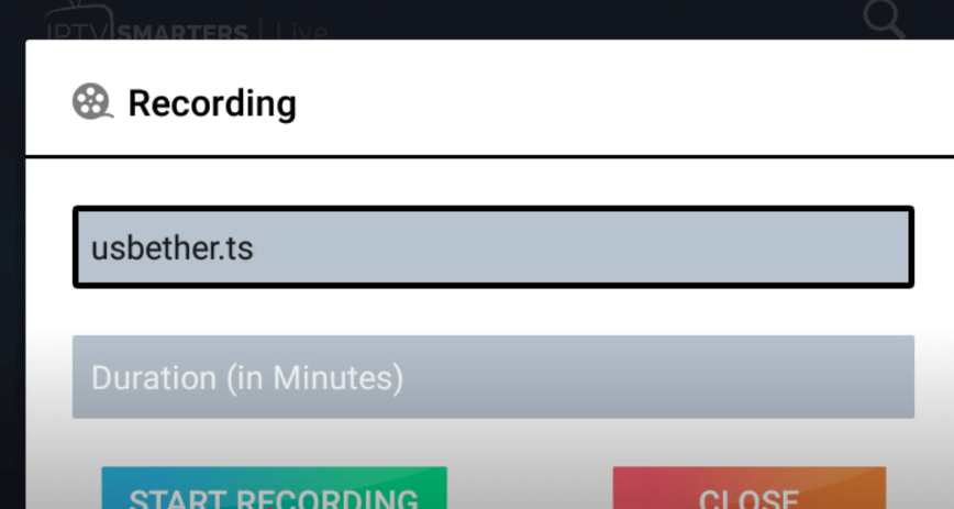 Naming the recording file and setting recording time before starting IPTV recording